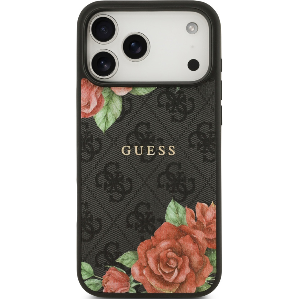Etui Guess Hardcase 4G Flowers Print do MagSafe do iPhone 17 Pro, czarne z kwiecistym wzorem